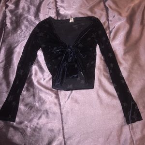 Blue velvet with stars tie top